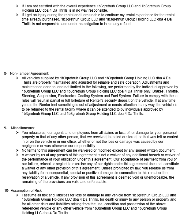 4Da Thrills Rental Agreement - Page 6